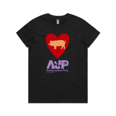 Women's Black Organic 'Love Pigs' Tee Thumbnail