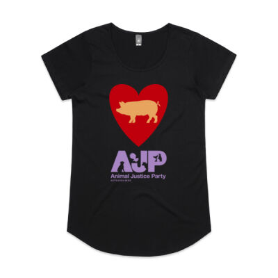 Women's Black Scoop Neck 'Love Pigs' Tee Thumbnail